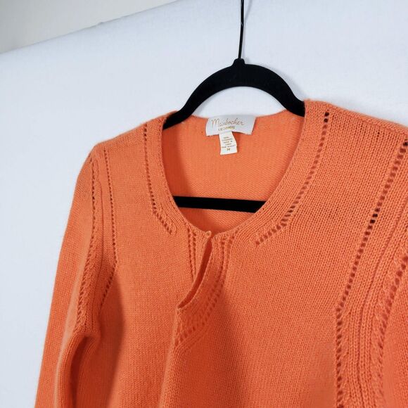 Mainbocher Cashmere Sweater Womens M Pointelle Orange Quiet Luxury Preppy Autumn - Picture 9 of 9